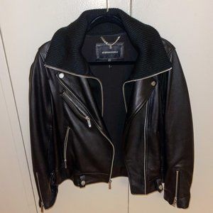 BCBGMAXAZRIA Knit Trim Lamb Leather Jacket
